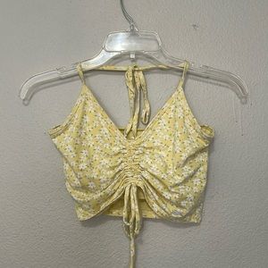 HOLLISTER YELLOW FLORAL CINCHED TANK TOP